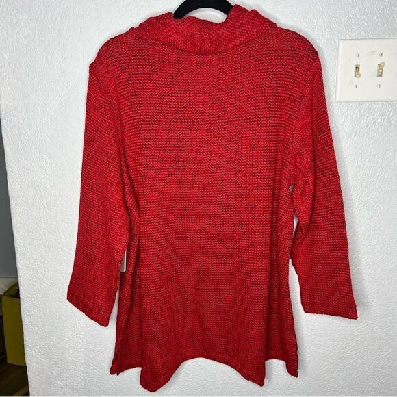 New! MULTIPLES Three Quarters Sleeve Cowl Collar Sharkbite Hem Red Sweater Sz XL - Picture 3 of 14